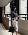 Hydrae Pinstripe Double-Breasted Military Cropped Tailored Jacket