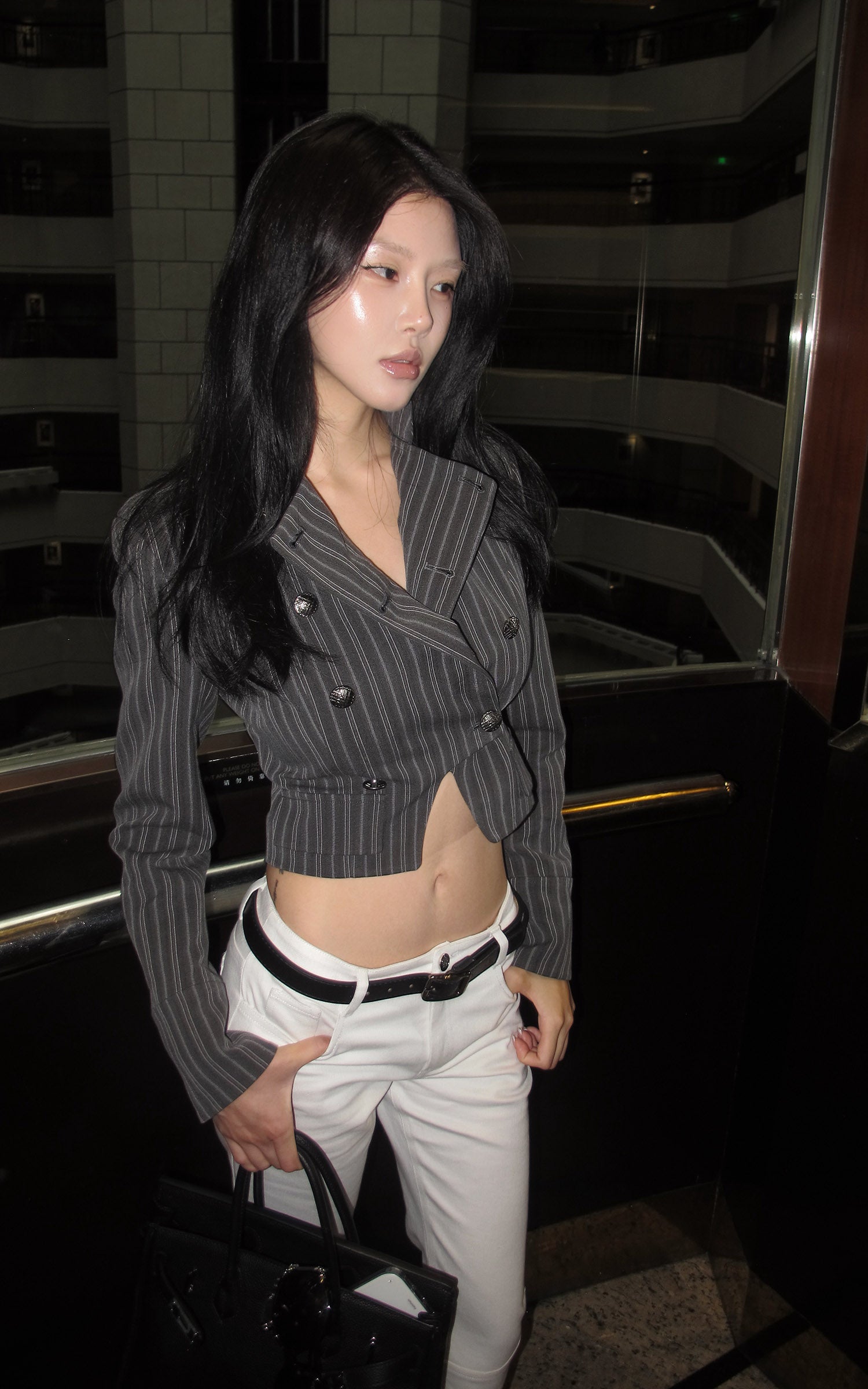 Hydrae Pinstripe Double-Breasted Military Cropped Tailored Jacket