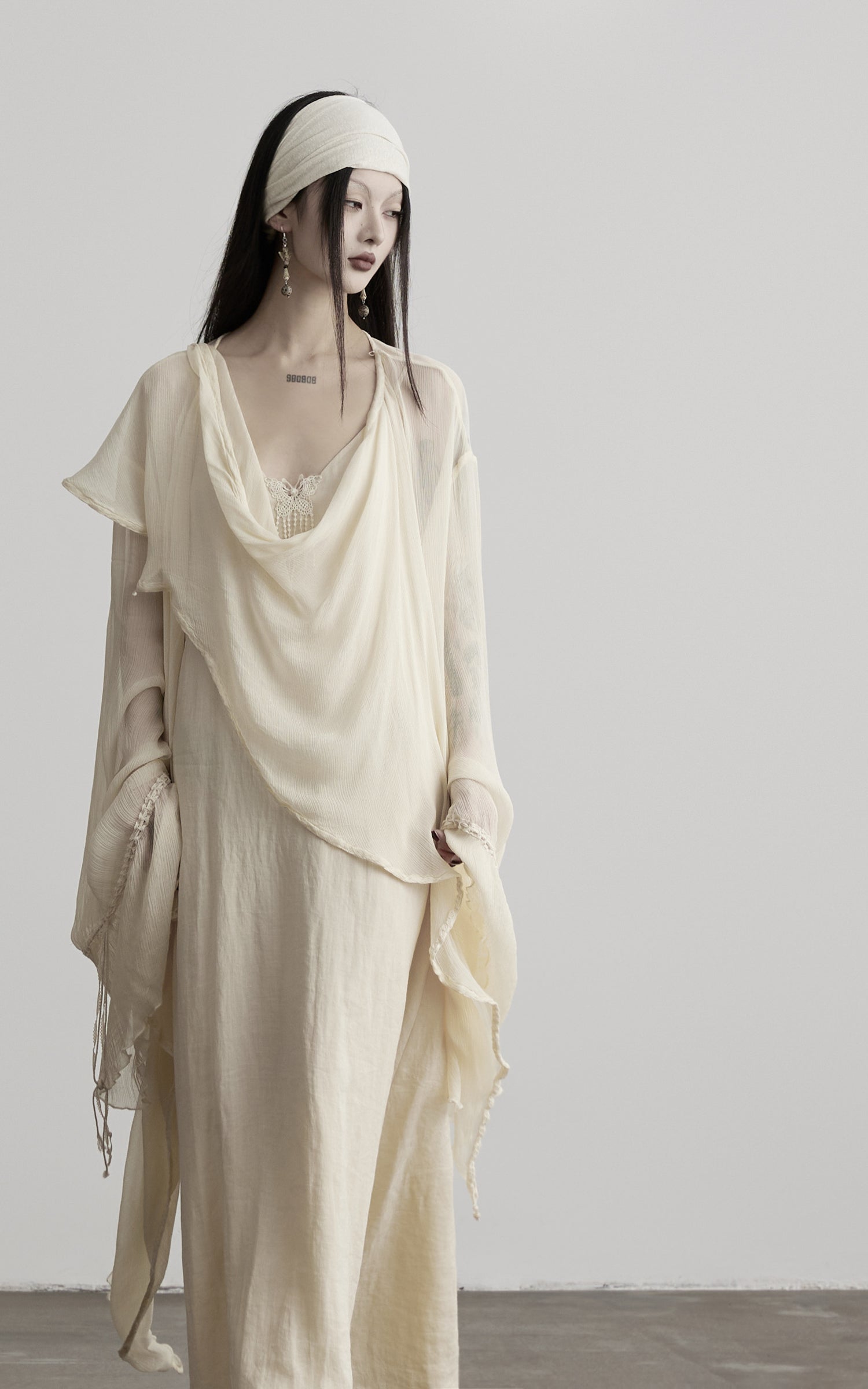 DOINDULGE Sheer Draped Wrap Longline Cardigan