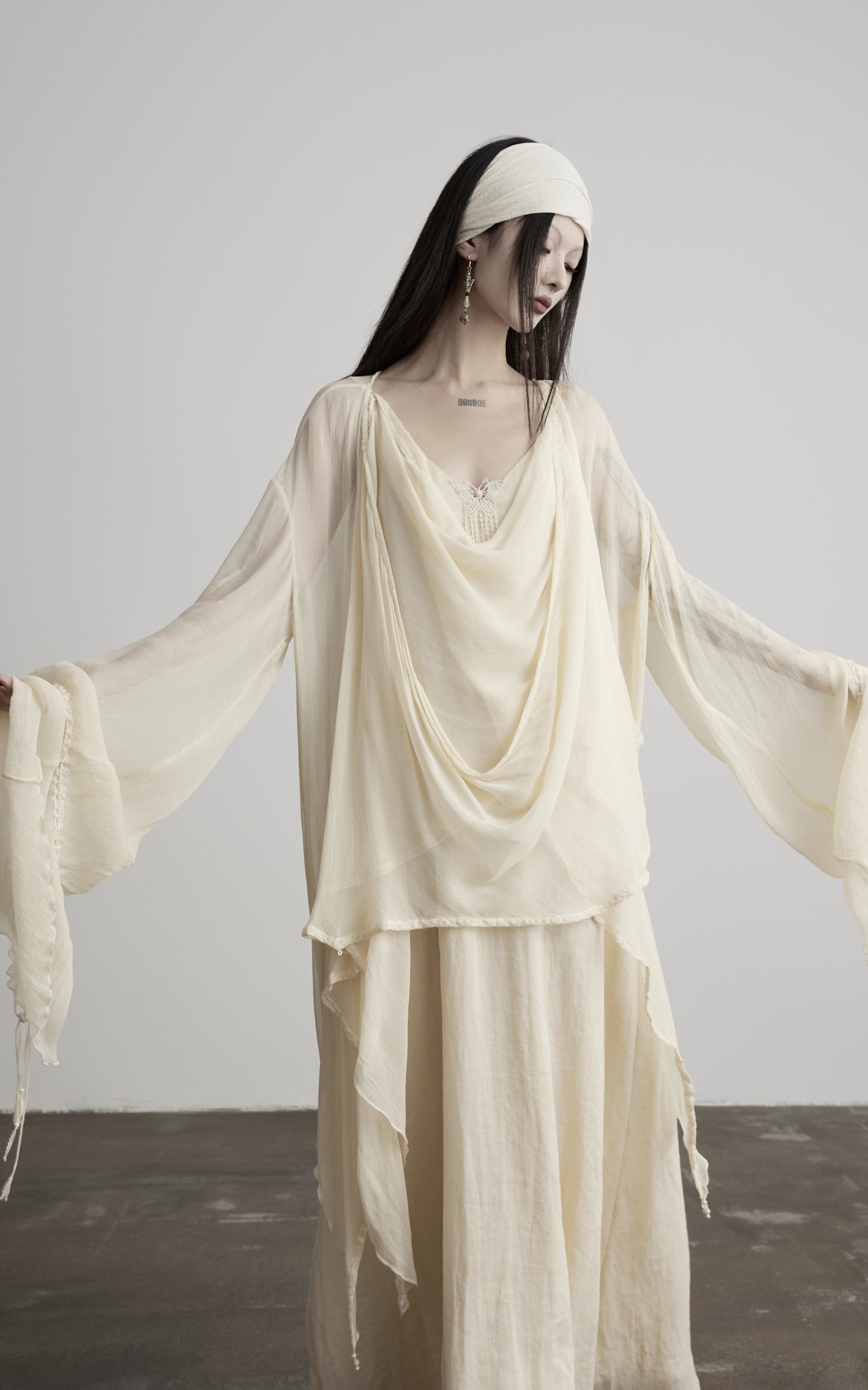 DOINDULGE Sheer Draped Wrap Longline Cardigan