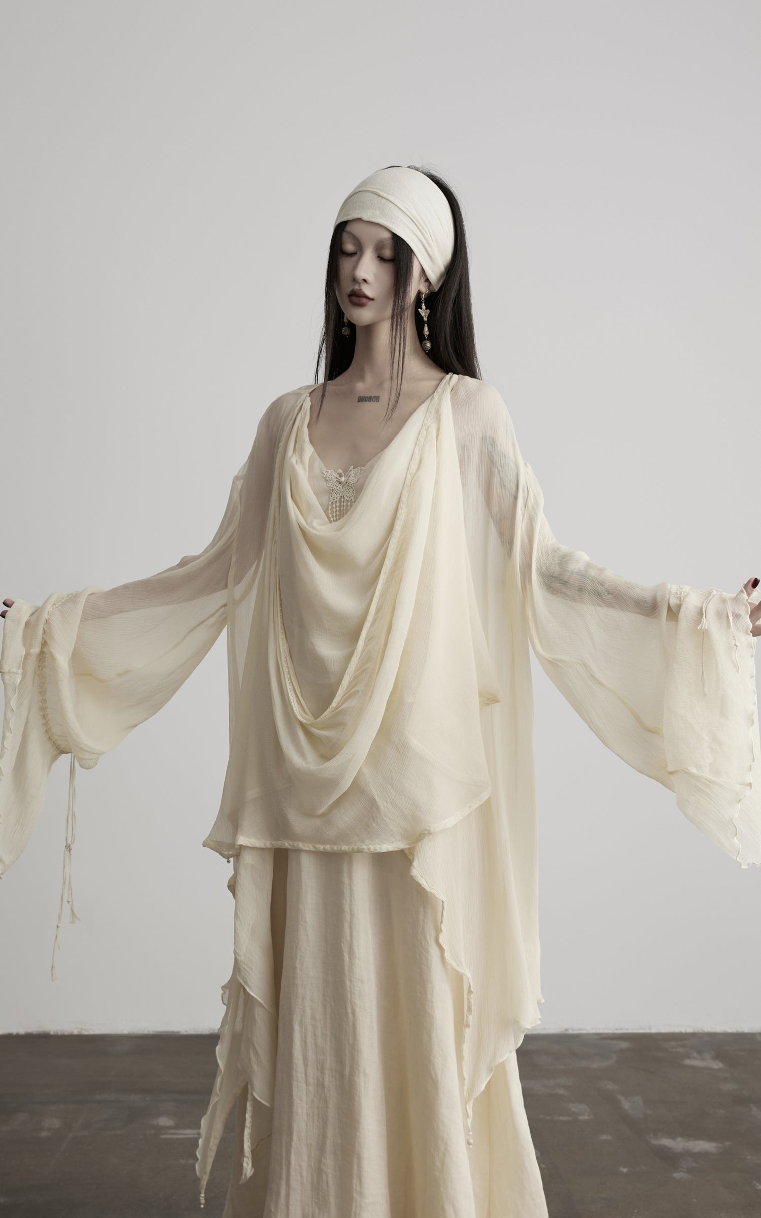 DOINDULGE Sheer Draped Wrap Longline Cardigan