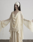 DOINDULGE Sheer Draped Wrap Longline Cardigan
