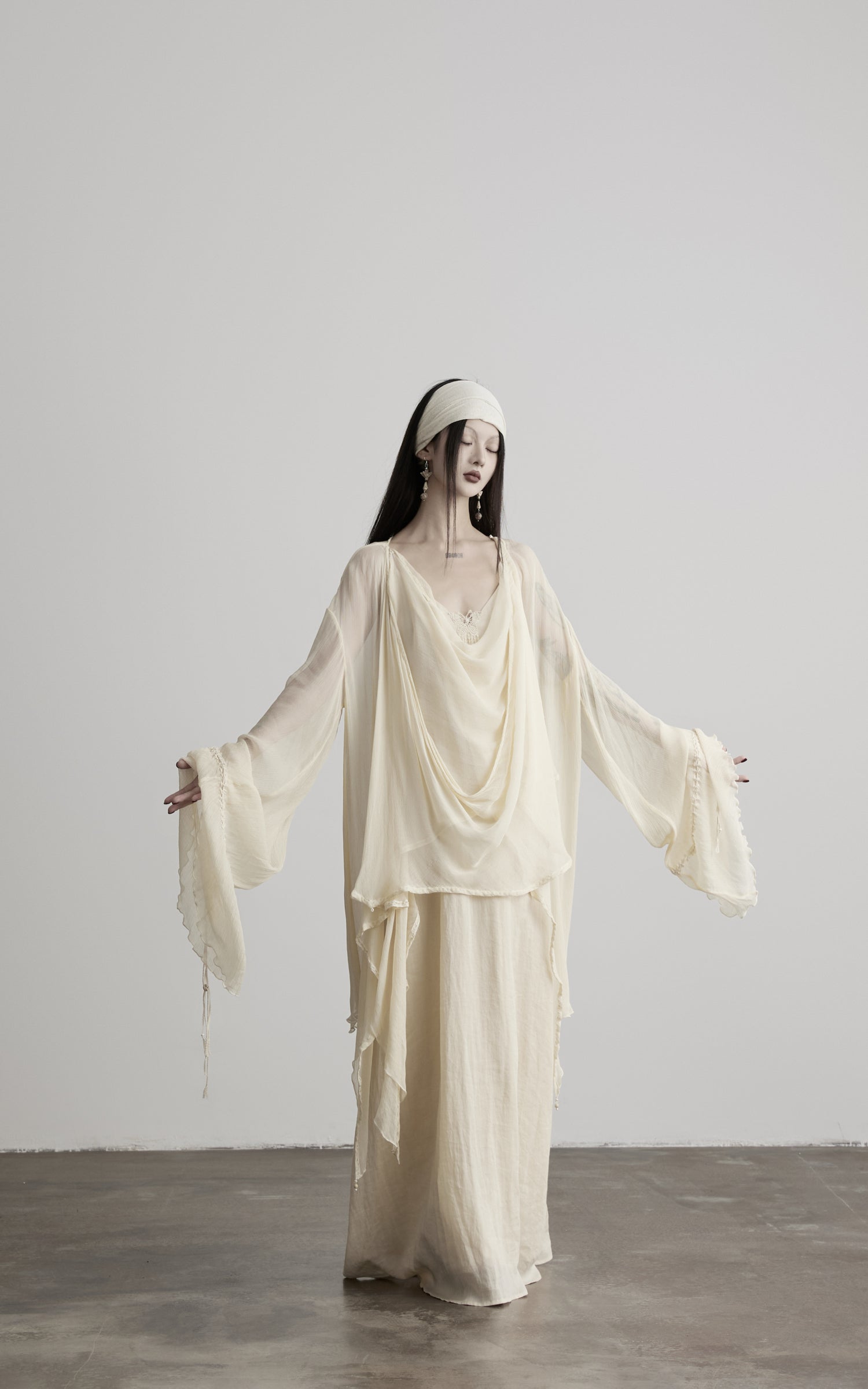 DOINDULGE Sheer Draped Wrap Longline Cardigan