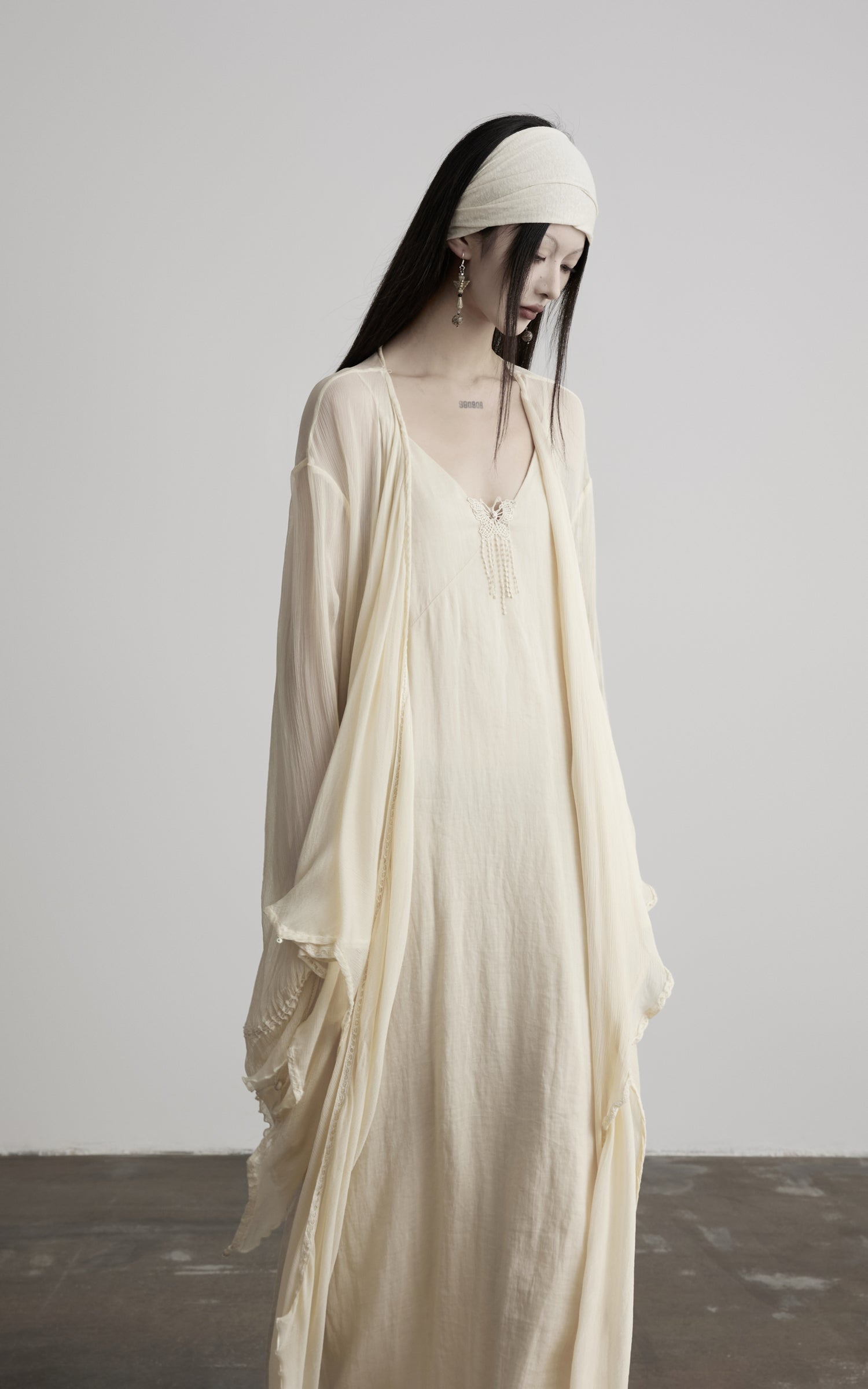 DOINDULGE Sheer Draped Wrap Longline Cardigan