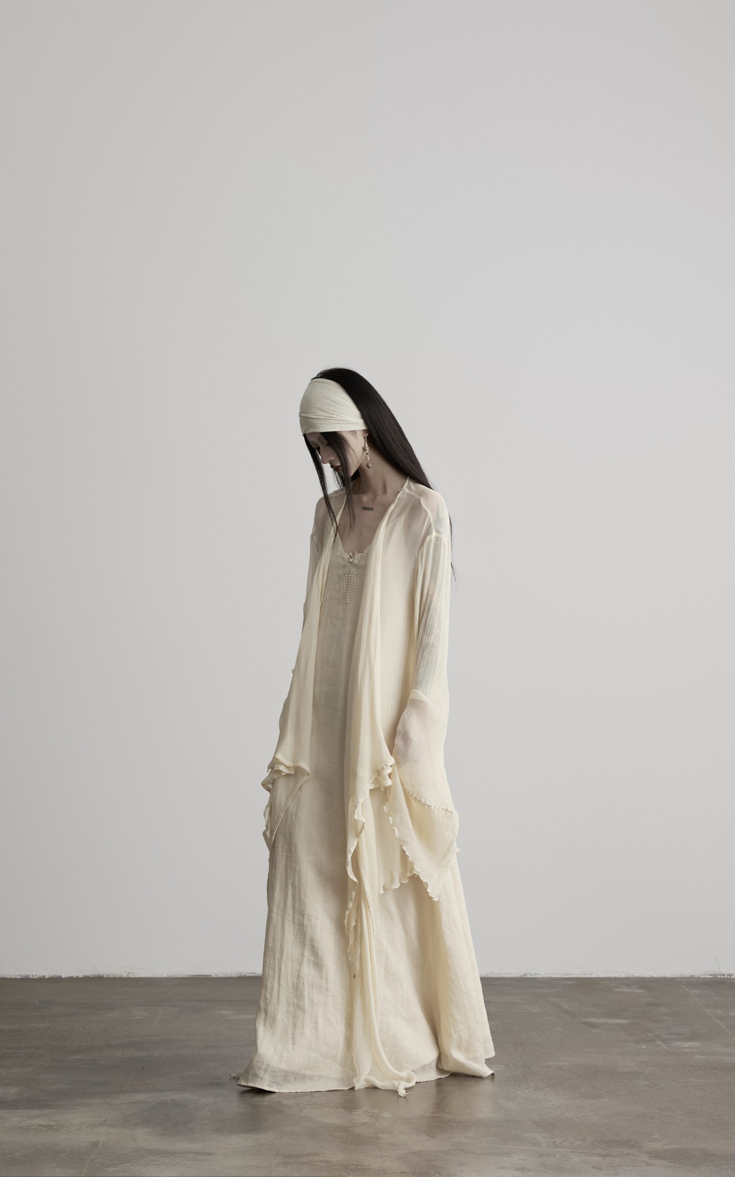 DOINDULGE Sheer Draped Wrap Longline Cardigan