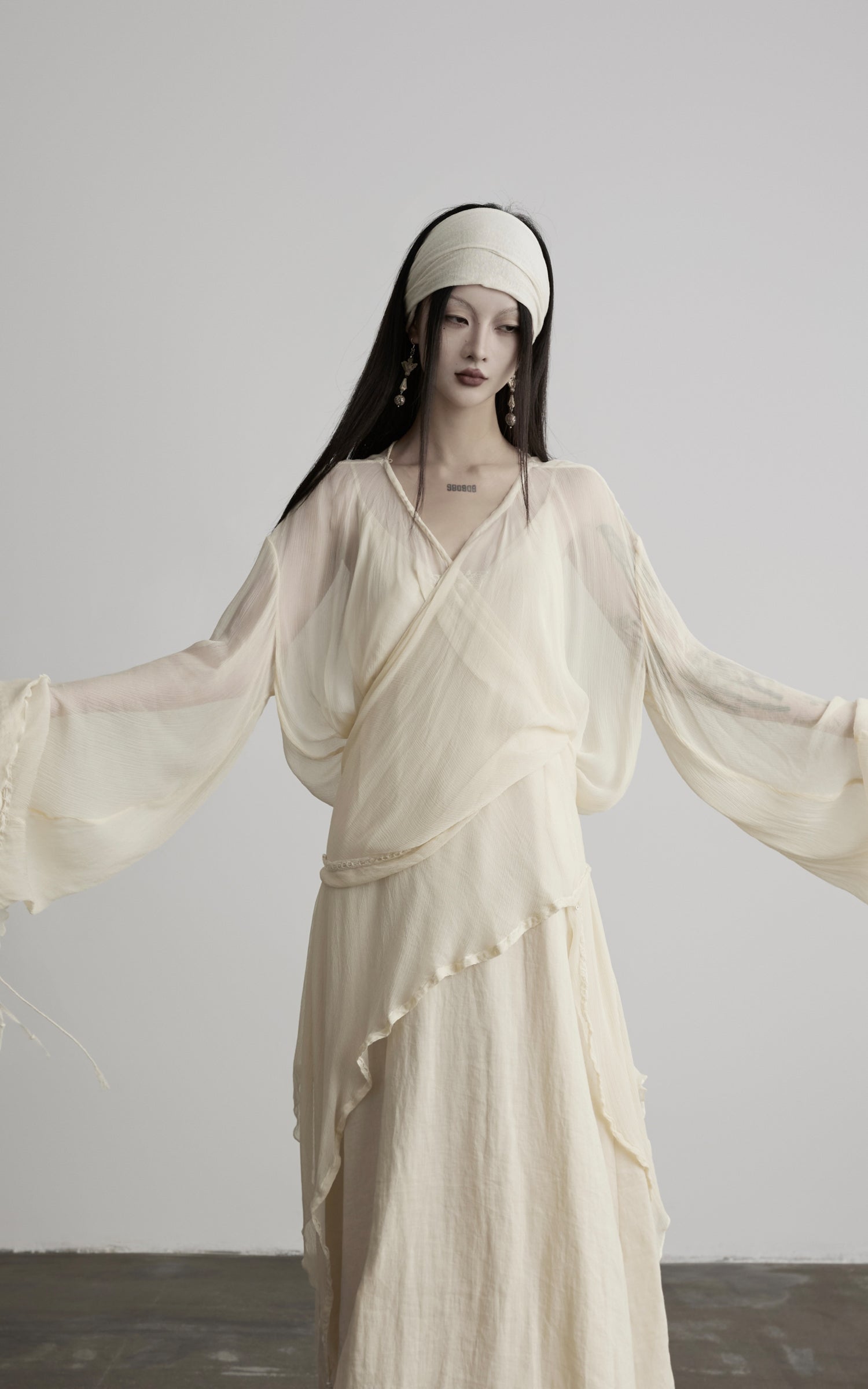 DOINDULGE Sheer Draped Wrap Longline Cardigan