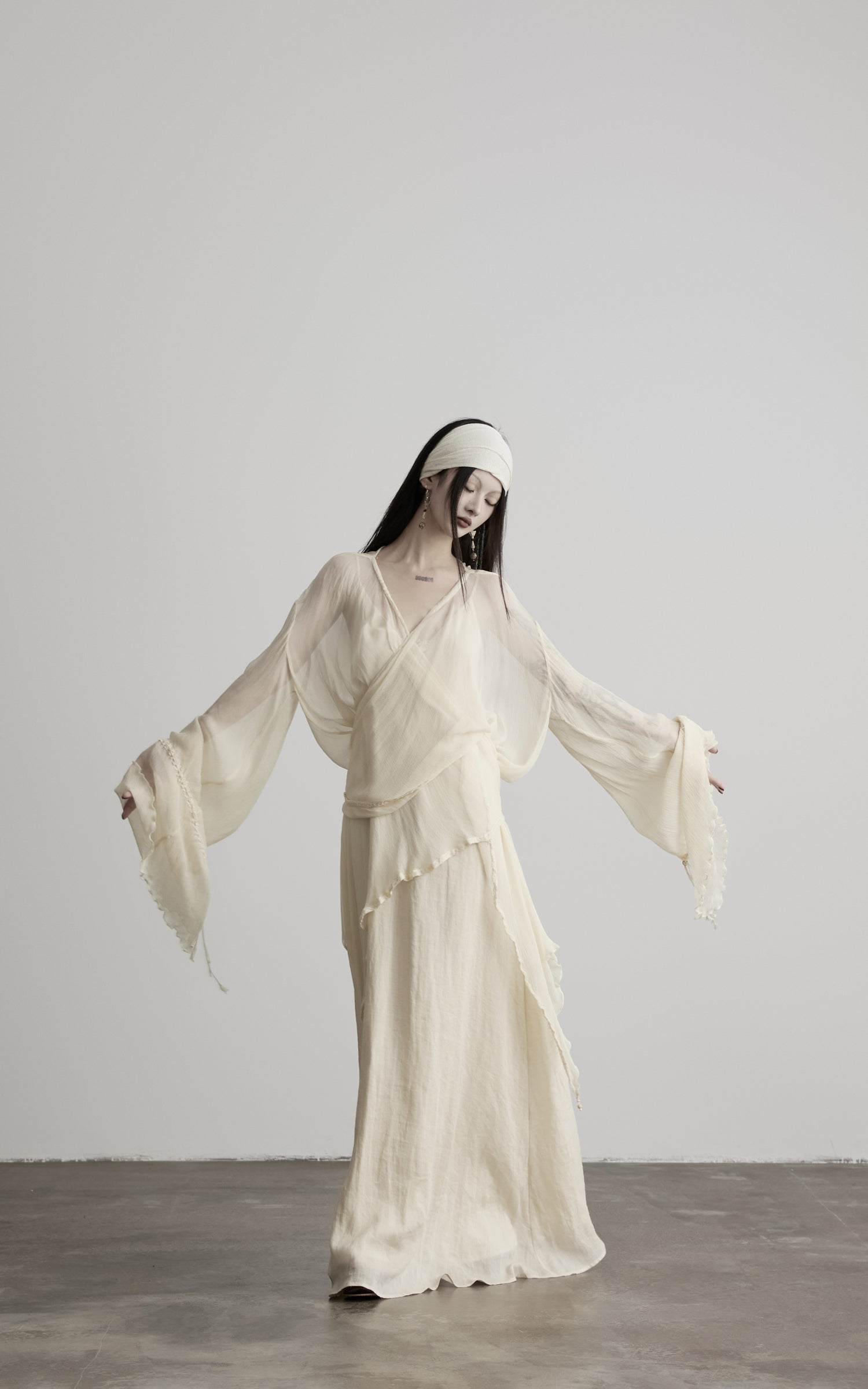 DOINDULGE Sheer Draped Wrap Longline Cardigan