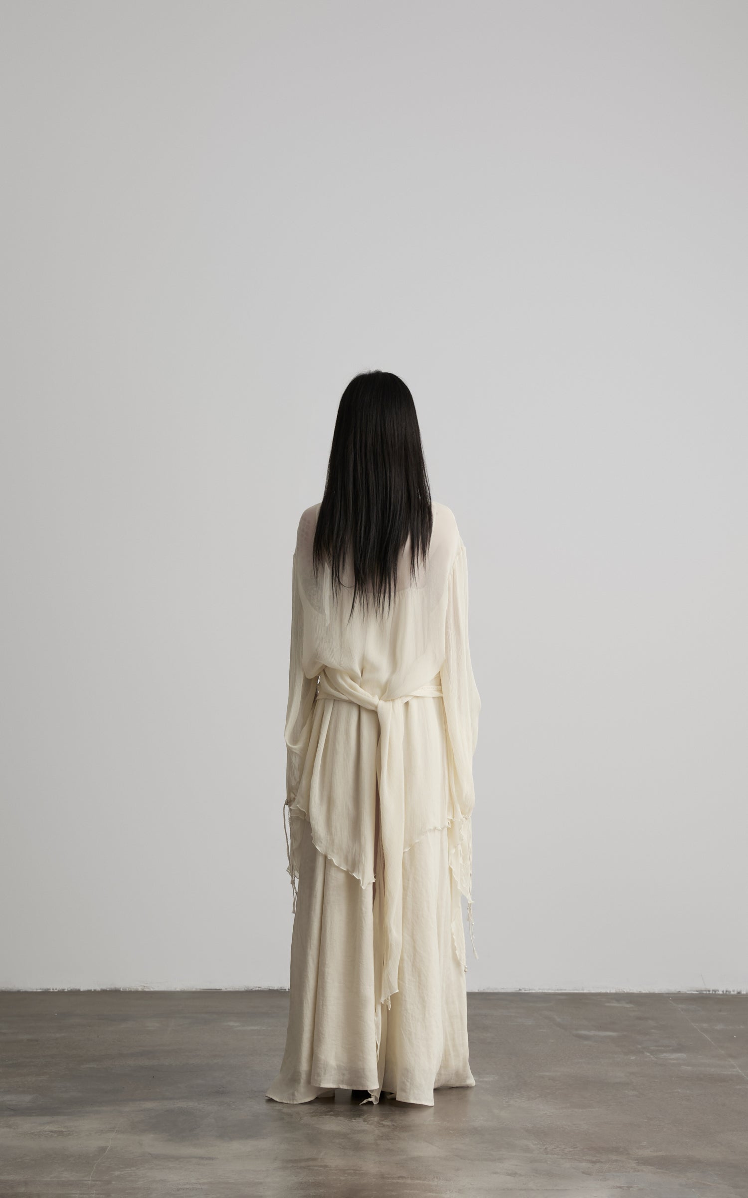 DOINDULGE Sheer Draped Wrap Longline Cardigan