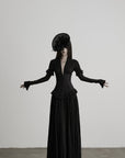 DOINDULGE Deep V Corset Waist Pleated Maxi Dress