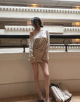 Hydrae Off Shoulder Script Print Long Sleeve Top