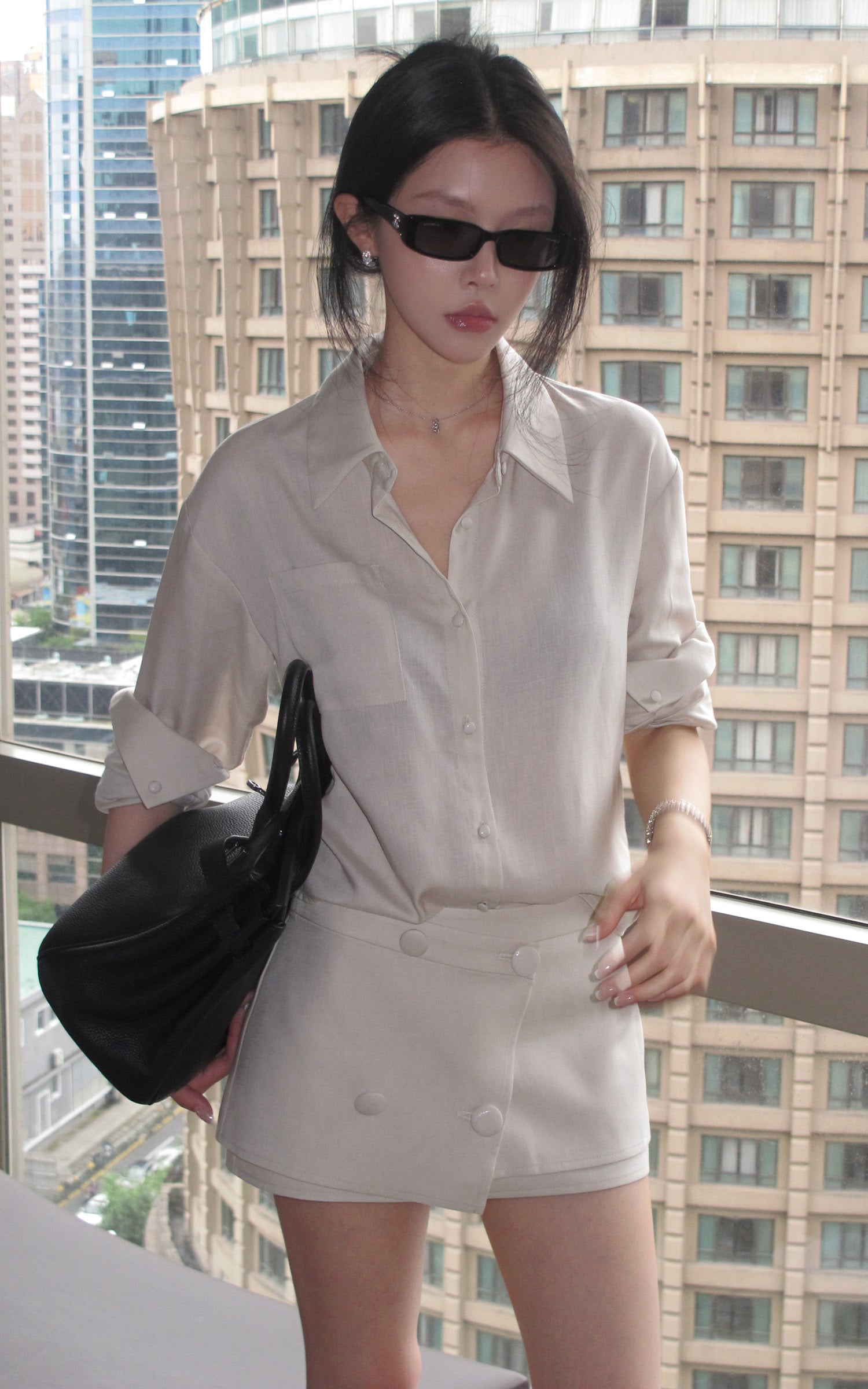 Hydrae Ivory Sheer Tailored Point-Collar Long-Sleeve Shirt