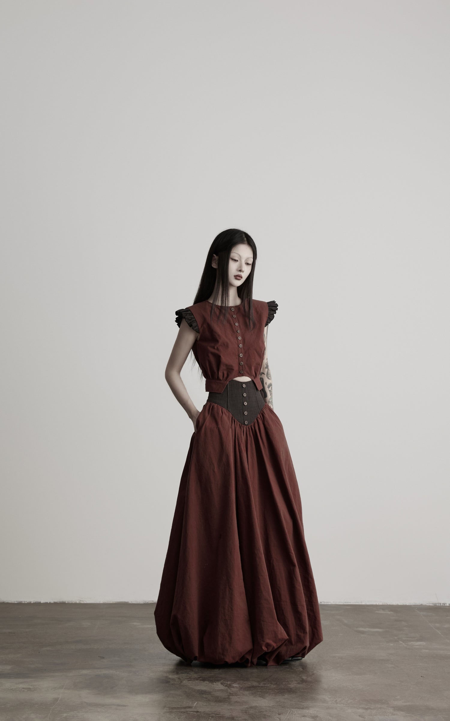 DOINDULGE Corset Waist Bubble Hem Maxi Skirt