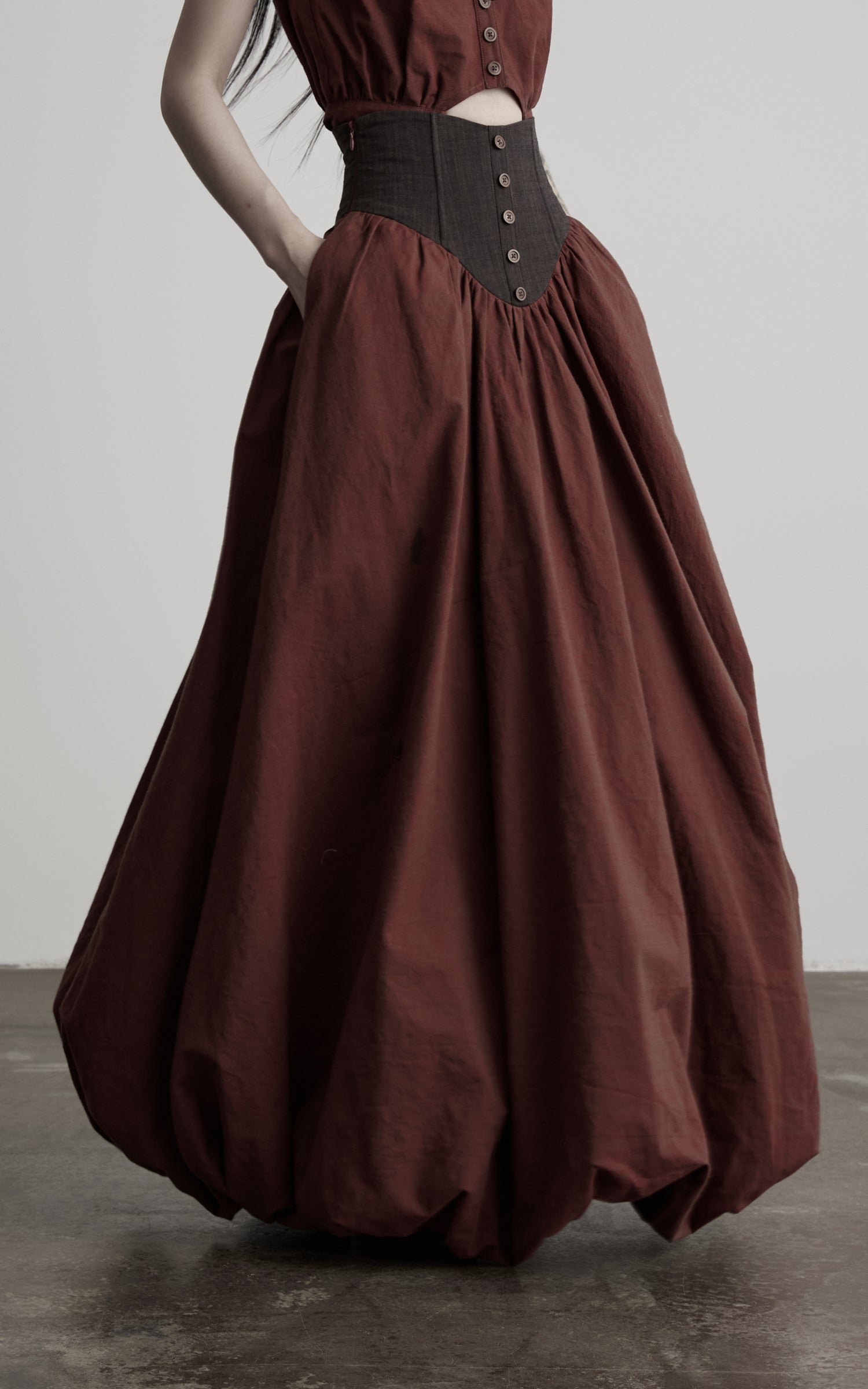 DOINDULGE Corset Waist Bubble Hem Maxi Skirt