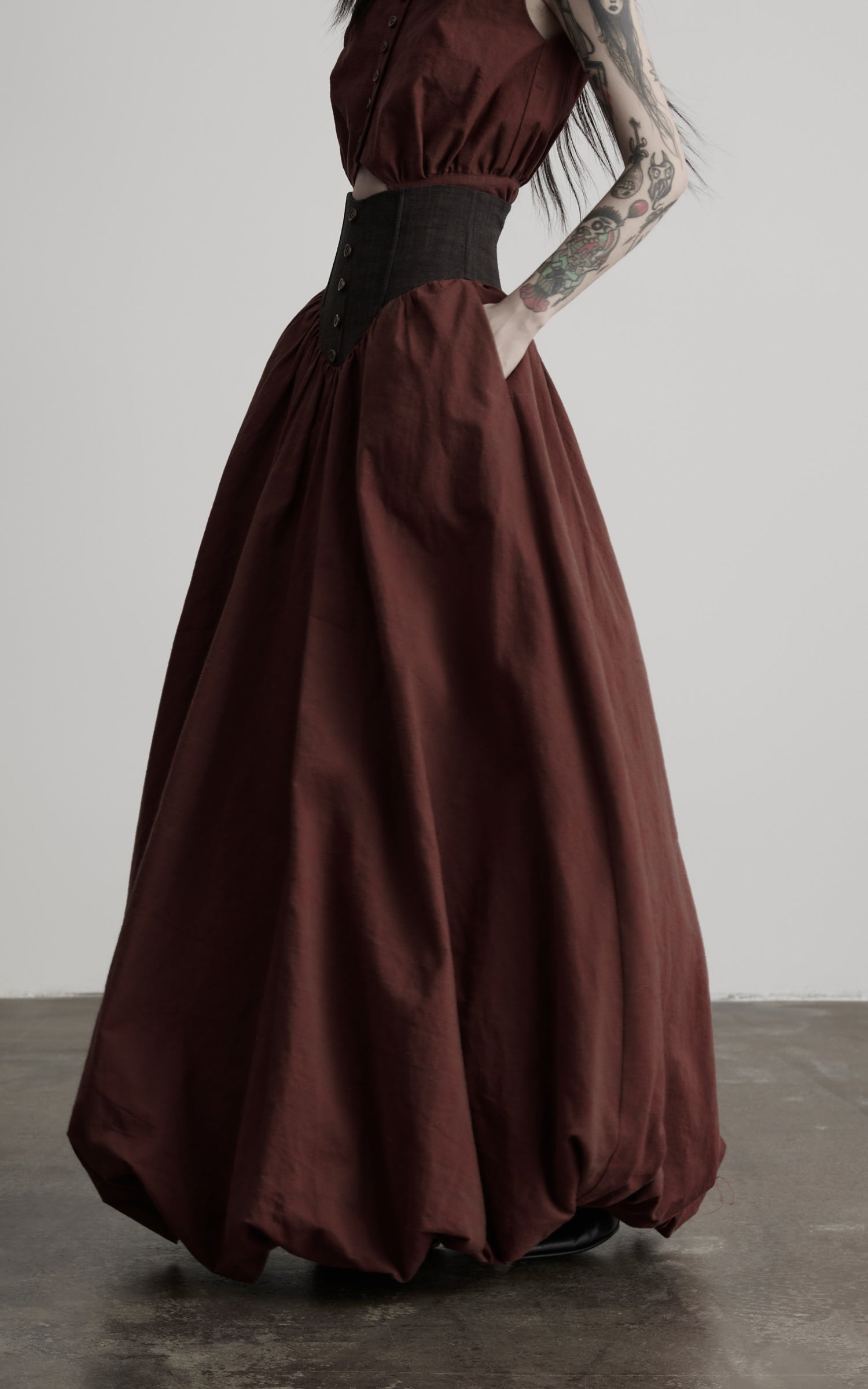 DOINDULGE Corset Waist Bubble Hem Maxi Skirt