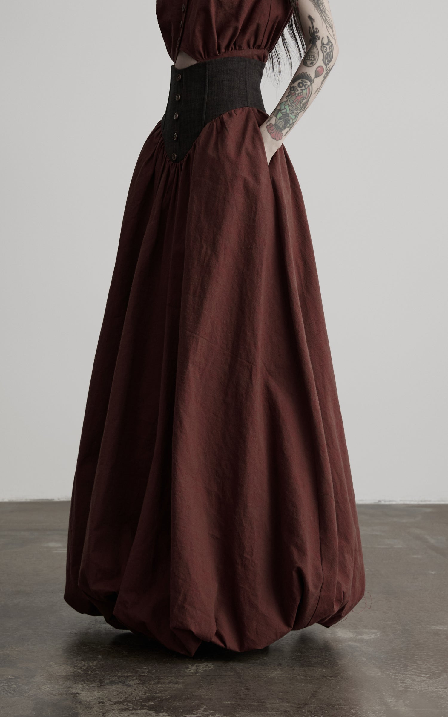 DOINDULGE Corset Waist Bubble Hem Maxi Skirt