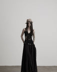 DOINDULGE Hand-Braided Belt Crinkled Maxi Skirt