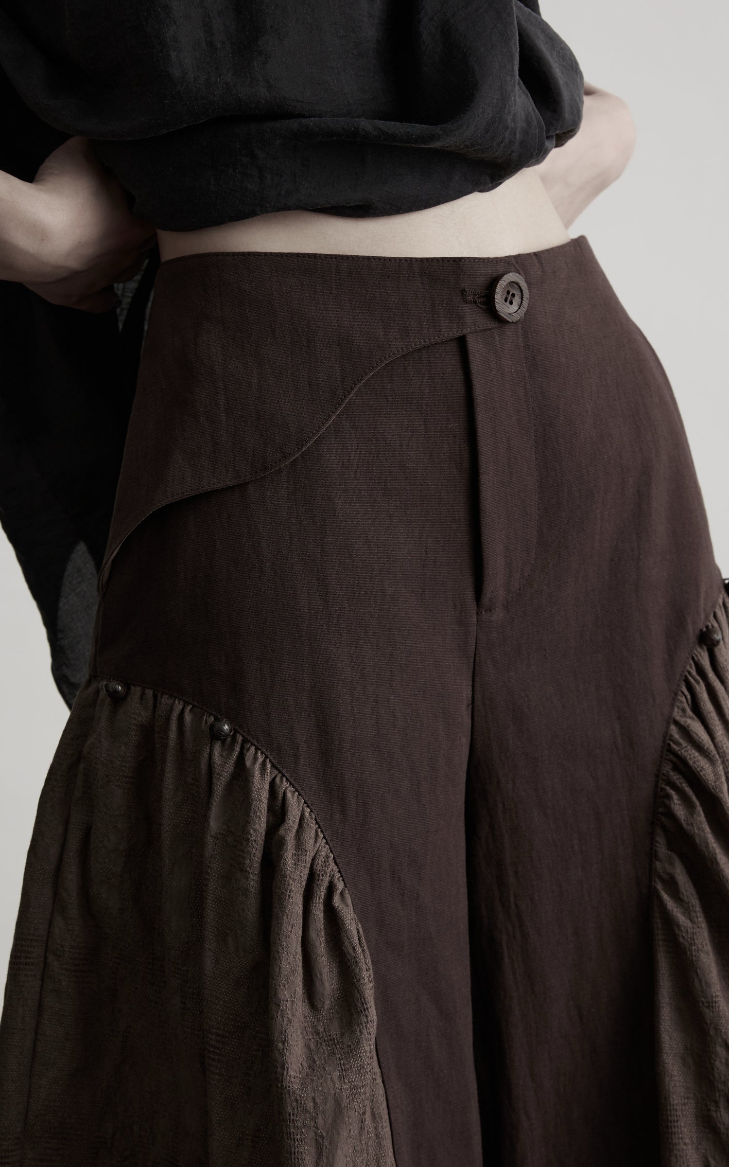 DOINDULGE Asymmetric Paneled Relaxed Wide-Leg Pants