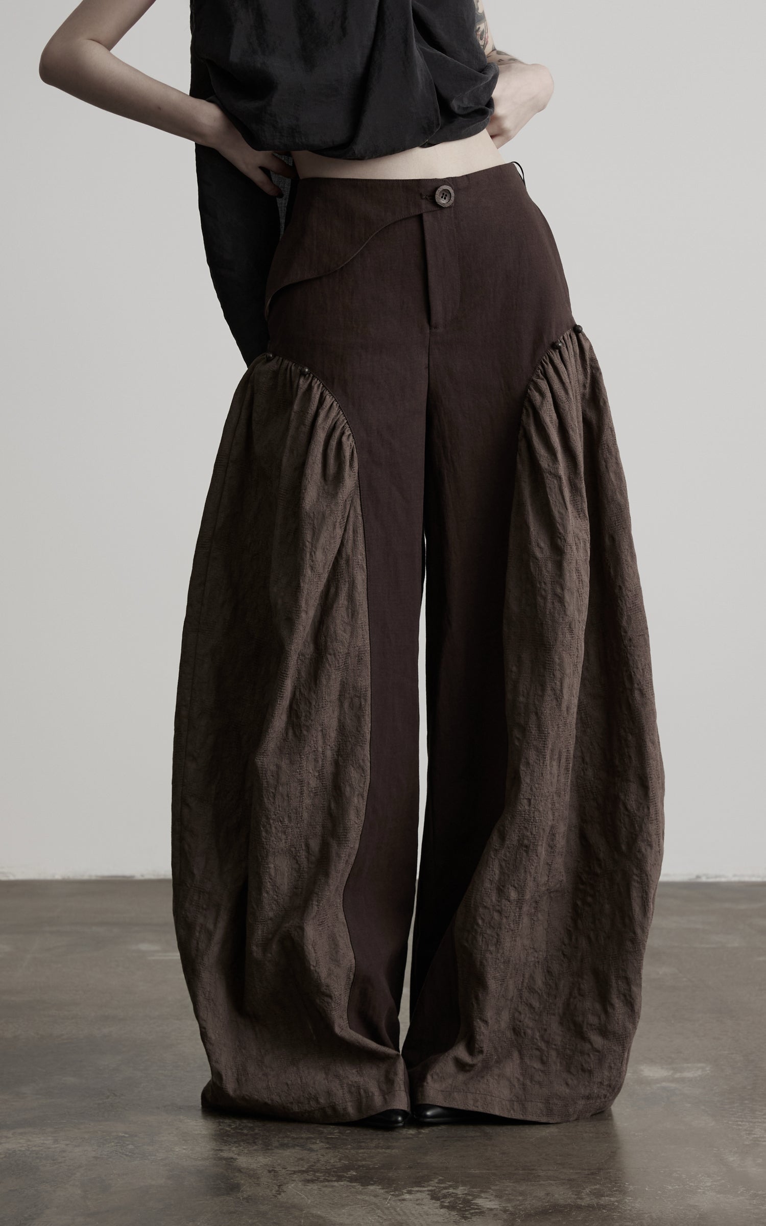 DOINDULGE Asymmetric Paneled Relaxed Wide-Leg Pants