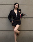 Hydrae Cropped Zip Hoodie & Lace Trim Shorts Set