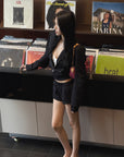 Hydrae Cropped Zip Hoodie & Lace Trim Shorts Set