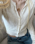Rase le sol Openwork Pointelle Knit Button-Front Slim Long Sleeve Cardigan