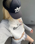 Rase le sol Contrast Raglan Graphic Long Sleeve Top & Low-Rise Shorts Set