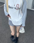 Rase le sol Contrast Raglan Graphic Long Sleeve Top & Low-Rise Shorts Set