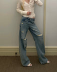 Rase le sol Distressed Low-Rise Wide-Leg Jeans