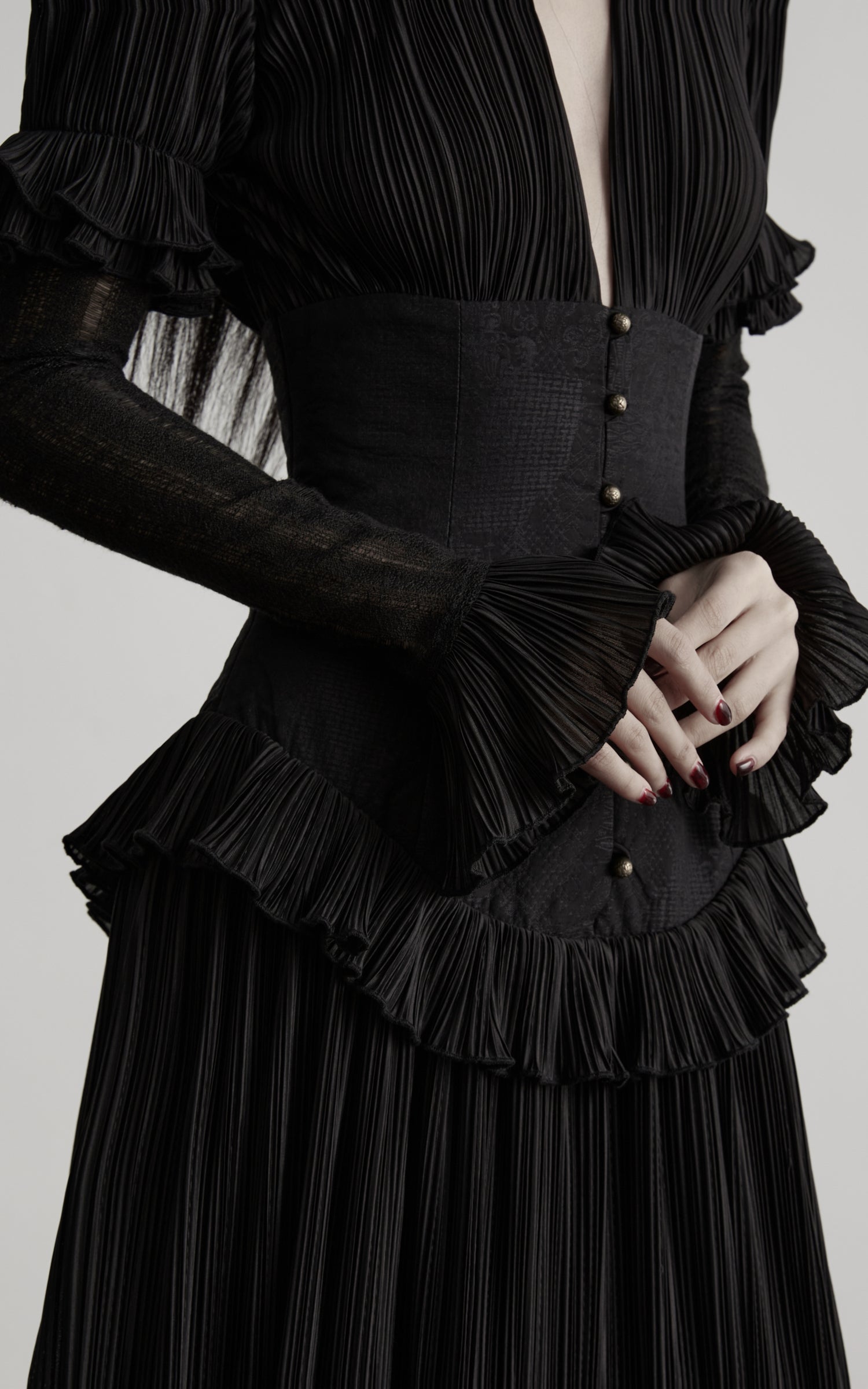 DOINDULGE Deep V Corset Waist Pleated Maxi Dress