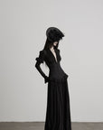 DOINDULGE Deep V Corset Waist Pleated Maxi Dress