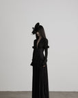 DOINDULGE Deep V Corset Waist Pleated Maxi Dress