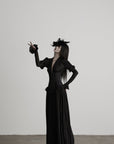 DOINDULGE Deep V Corset Waist Pleated Maxi Dress