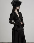 DOINDULGE Deep V Corset Waist Pleated Maxi Dress