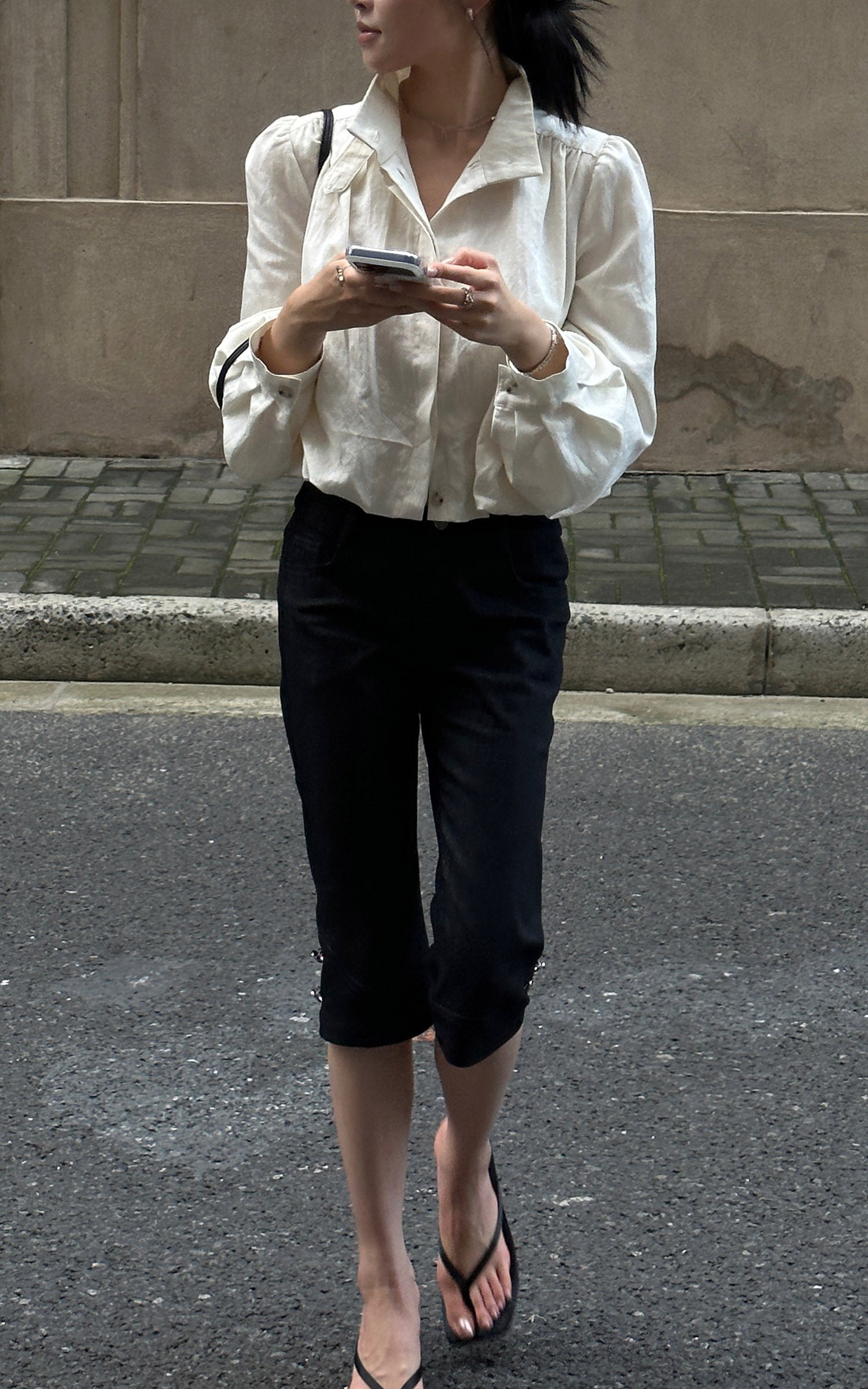 Hydrae Gathered High-Neck Cropped Shirt with Convertible Collar and Sculpted Volume Sleeves