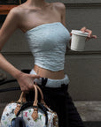 Hydrae Textured Floral Embossed Strapless Corset Top