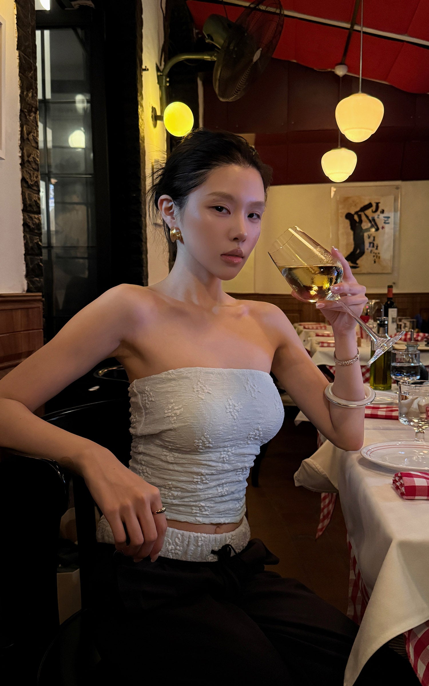 Hydrae Textured Floral Embossed Strapless Corset Top