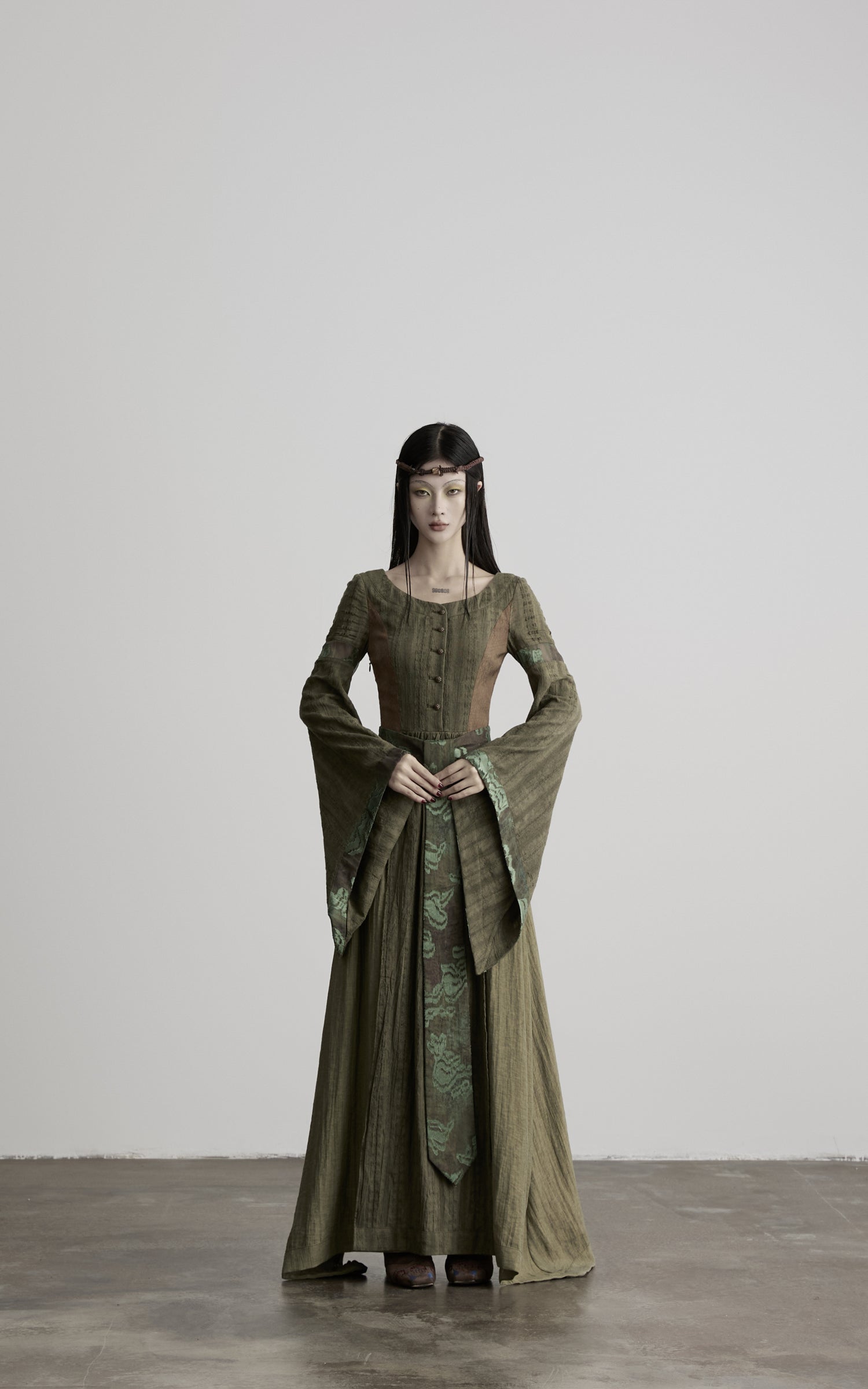 DOINDULGE Patchwork Bell Sleeve Belted Maxi Dress