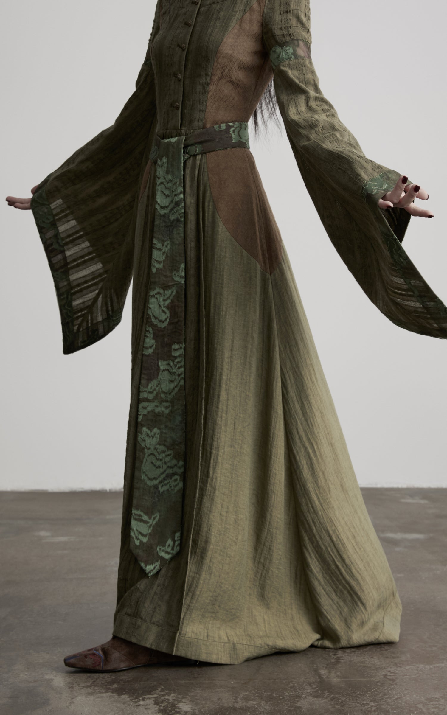 DOINDULGE Patchwork Bell Sleeve Belted Maxi Dress