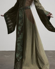 DOINDULGE Patchwork Bell Sleeve Belted Maxi Dress