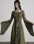 DOINDULGE Patchwork Bell Sleeve Belted Maxi Dress