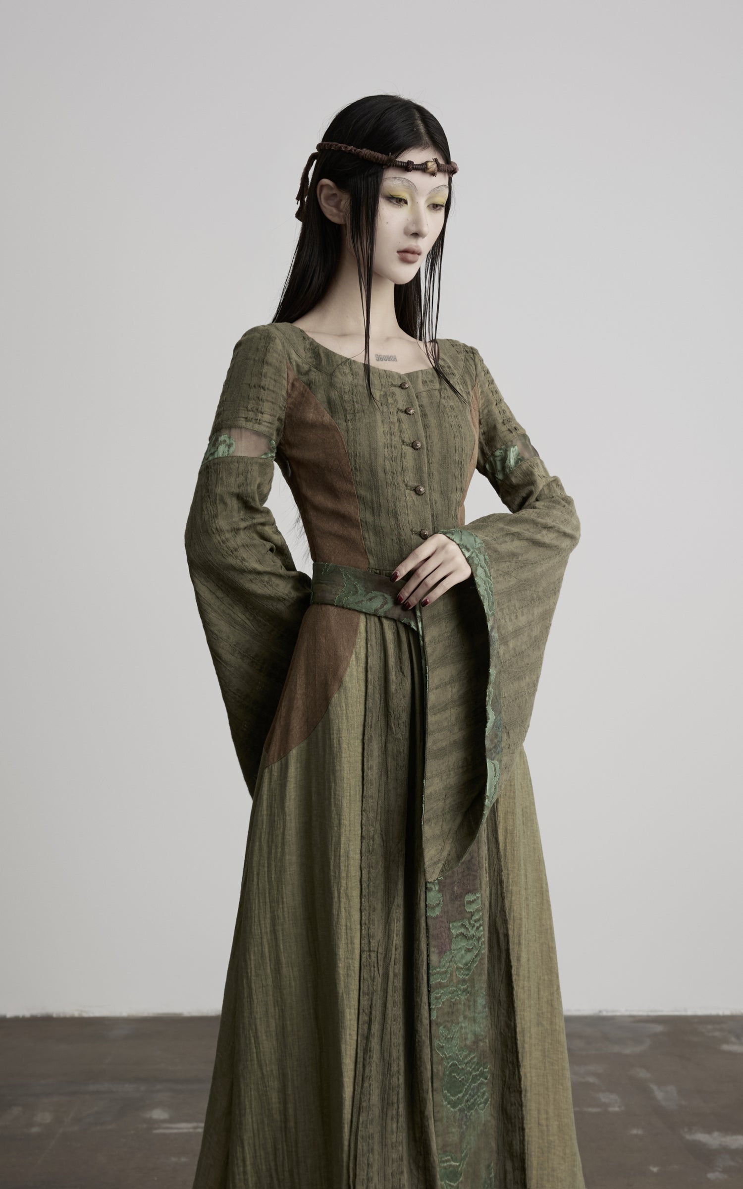 DOINDULGE Patchwork Bell Sleeve Belted Maxi Dress