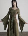 DOINDULGE Patchwork Bell Sleeve Belted Maxi Dress