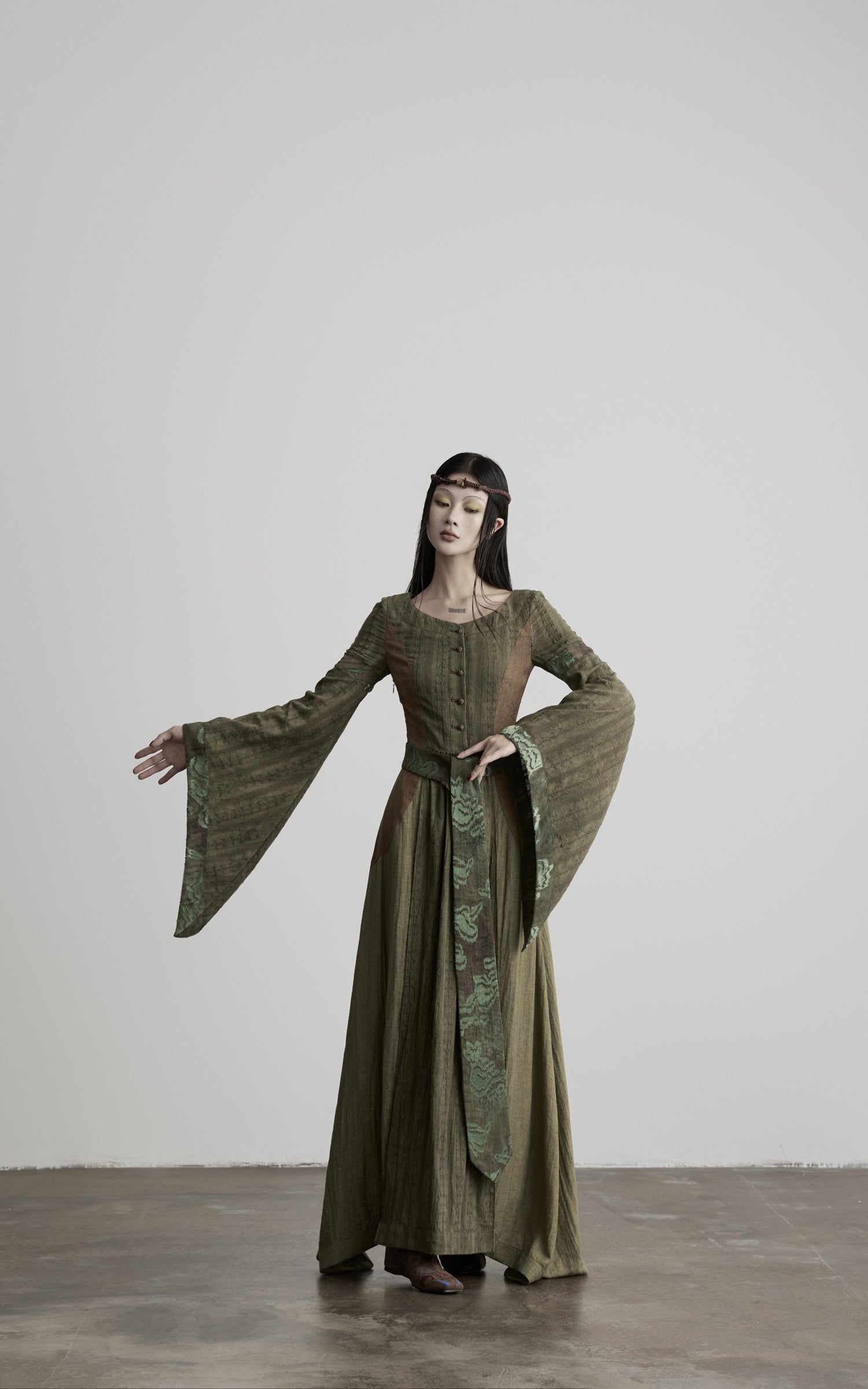 DOINDULGE Patchwork Bell Sleeve Belted Maxi Dress