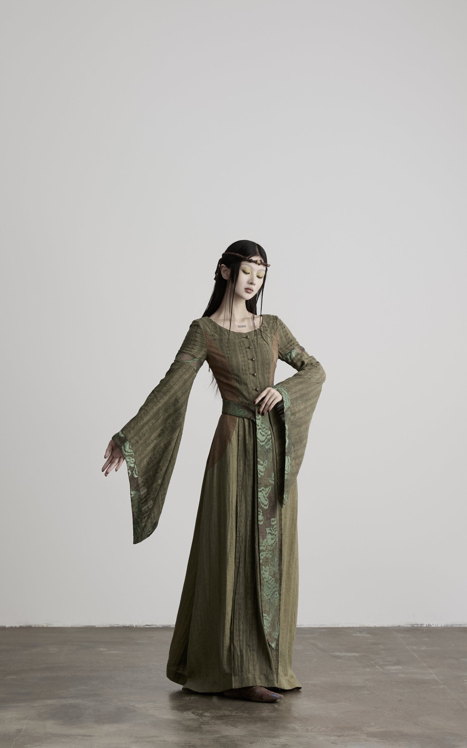 DOINDULGE Patchwork Bell Sleeve Belted Maxi Dress