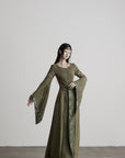 DOINDULGE Patchwork Bell Sleeve Belted Maxi Dress
