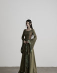 DOINDULGE Patchwork Bell Sleeve Belted Maxi Dress
