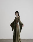 DOINDULGE Patchwork Bell Sleeve Belted Maxi Dress