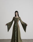 DOINDULGE Patchwork Bell Sleeve Belted Maxi Dress