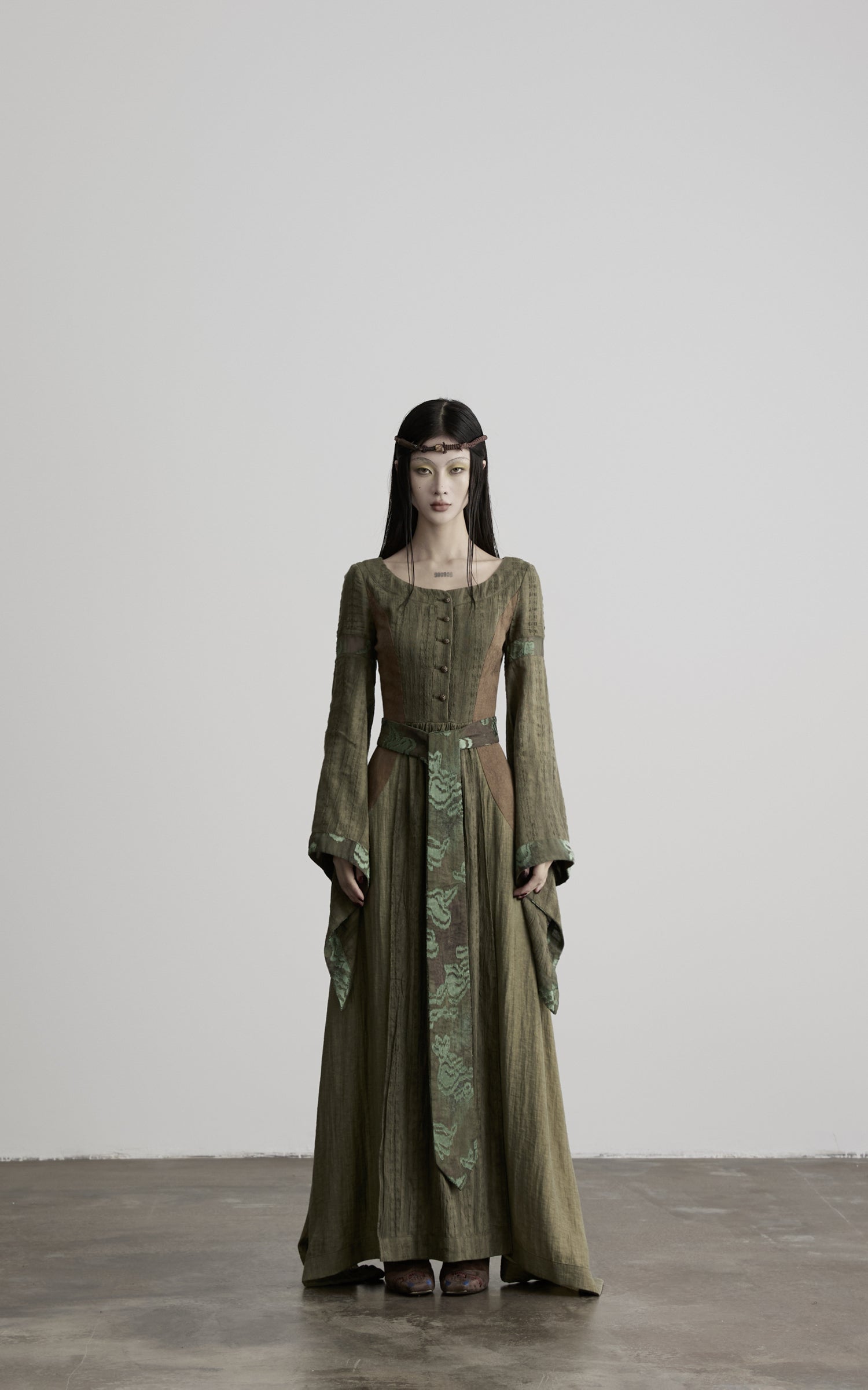 DOINDULGE Patchwork Bell Sleeve Belted Maxi Dress