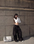 WARDEN EDGE Obsidian Sculpted Utility Oversized Wide-Leg Cargo Pants